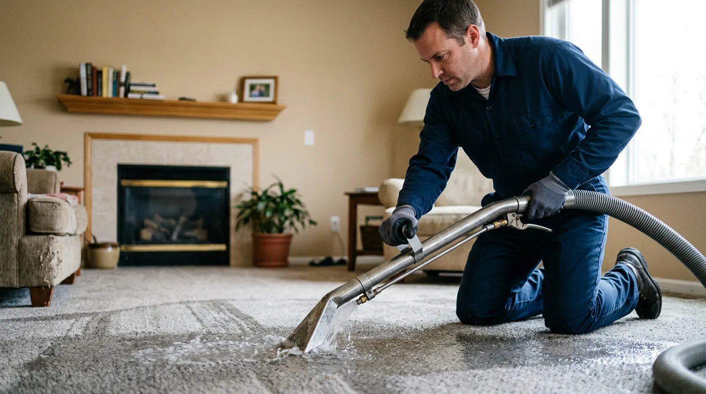 Water damage restoration technician working near Carney, MI